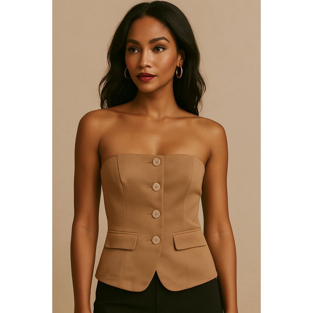 Kenneth Cole Honey Button-Front Strapless Vest Bustier Size XS